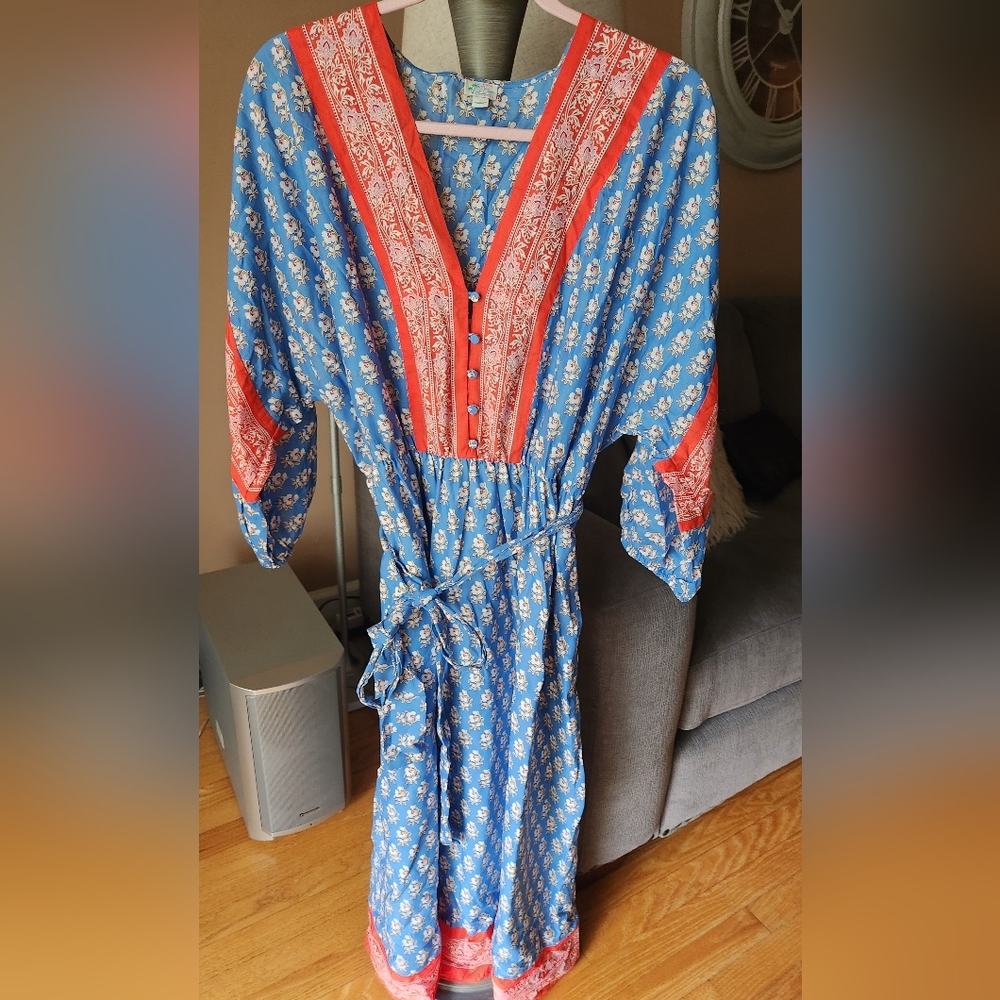 J. Crew Floral Blue and Coral Dress